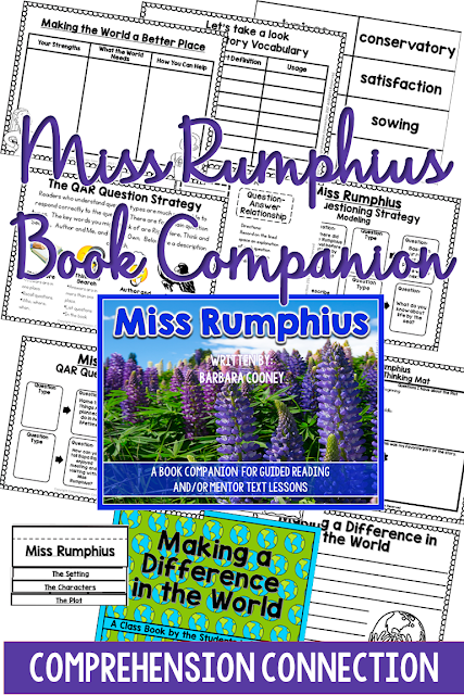This book companion for Miss Rumphius features Question Answer Relationship, Story Elements, Vocabulary and Reading Response Options as well as Writing Extensions. Check out this post for more information. This book companion for Miss Rumphius features Question Answer Relationship, Story Elements, Vocabulary and Reading Response Options as well as Writing Extensions. Check out this post for more information