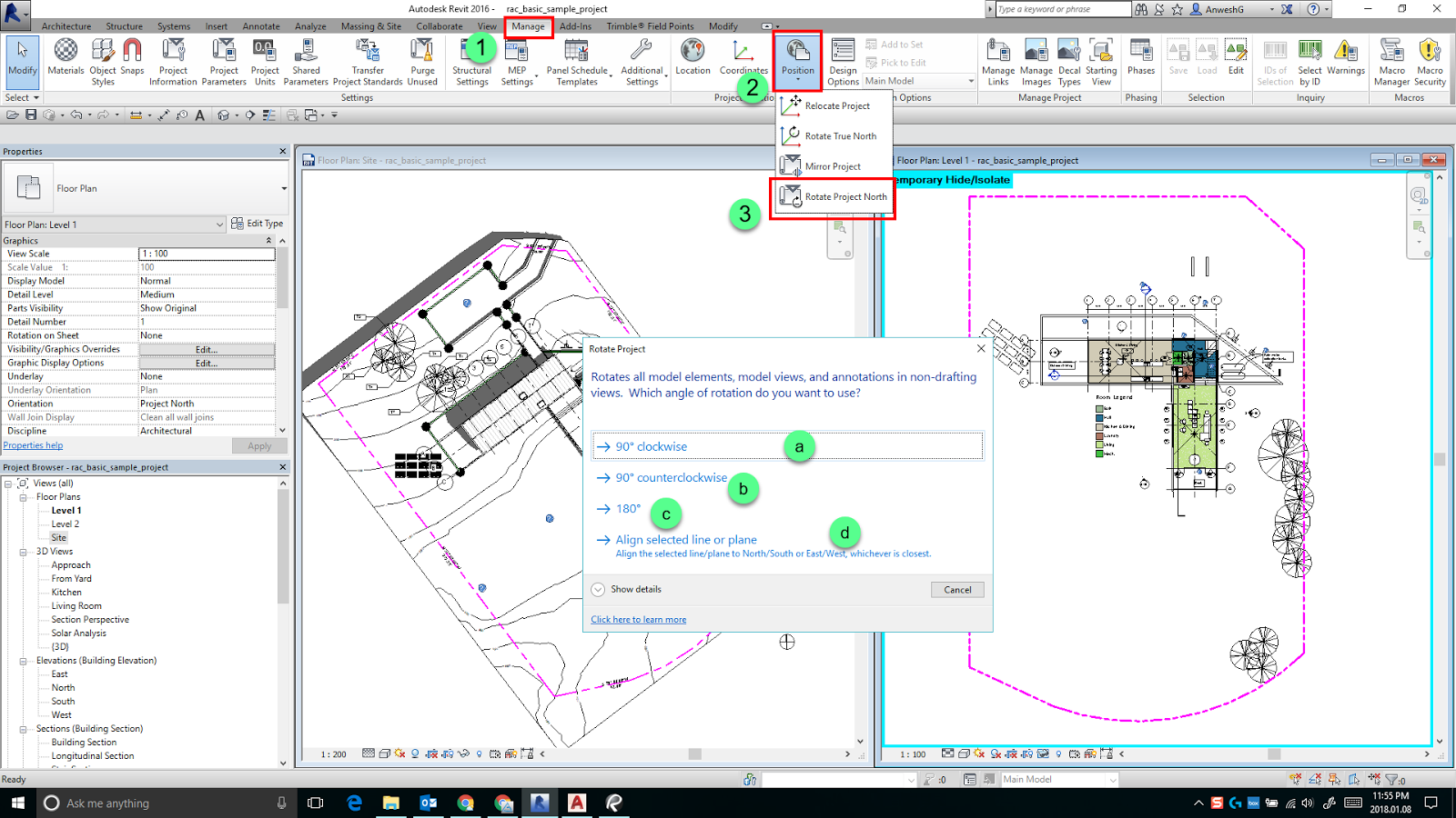 Change/Rotate the Project North Orientation of a Project in Revit(08 of 10)