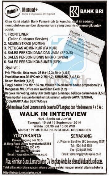 PT Bank BRI (Persero) Tbk - Walk in Interview SMA, SMK, D3 