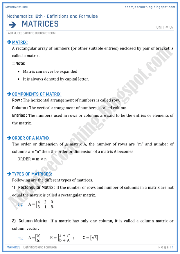 matrices-definitions-and-formulae-mathematics-10th