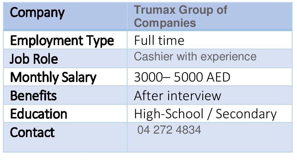 walk in interview required cashier with experience uae cashier experience