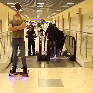 hoverboard ipad balancer fail kid attacks with hockey stick escalator