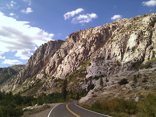 Scenic California Highway 108 approaching granite cliffs, west of the Sonora Pass