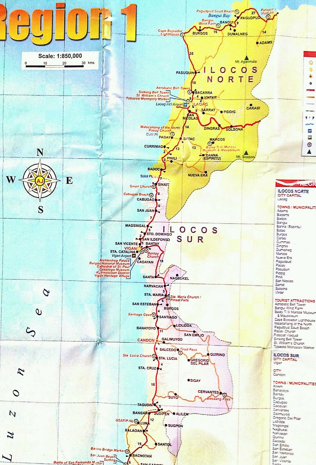 ilocos tourist spot map