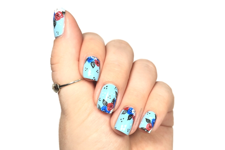 Fourth of July Floral Nails