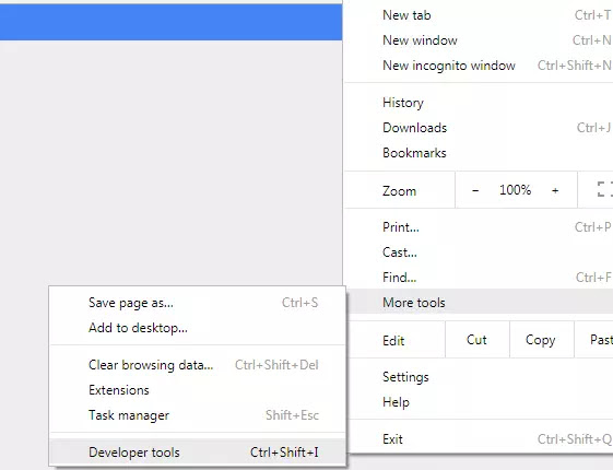 Google Chrome Browser More Tools Developer Tools Google Chrome Browser More Tools Developer Tools