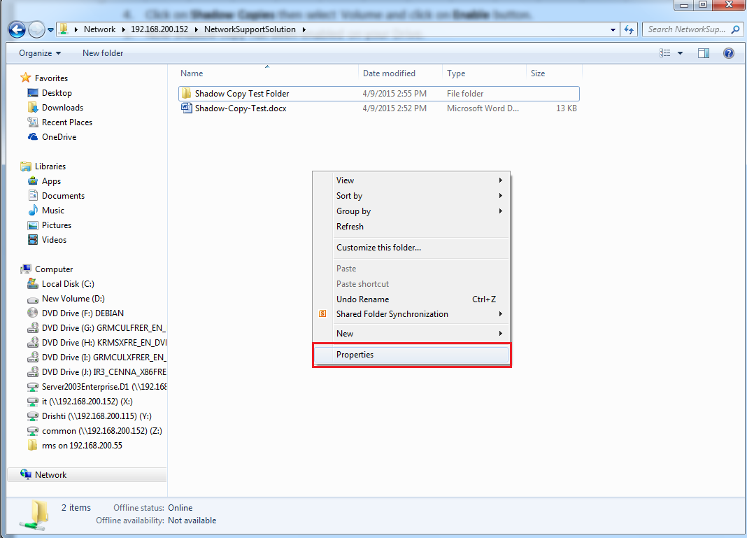 Configure Shadow Copy and Recover Data Network Support Solution