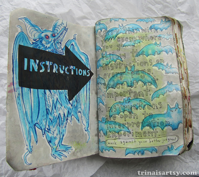Wreck this Journal - Instructions Page featuring blue bats 
