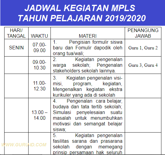 Contoh Jadwal dan Tema MPLS Untuk SD SMP SMA SMK Tahun 2019/2020