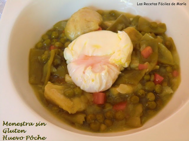 Menestra de verduras con huevo poche