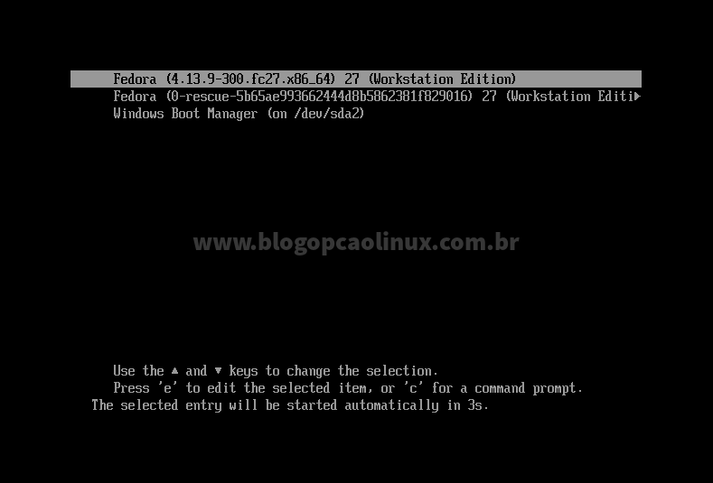 Tela do GRUB exibindo os sistemas operacionais instalados Tela do GRUB exibindo os sistemas operacionais instalados