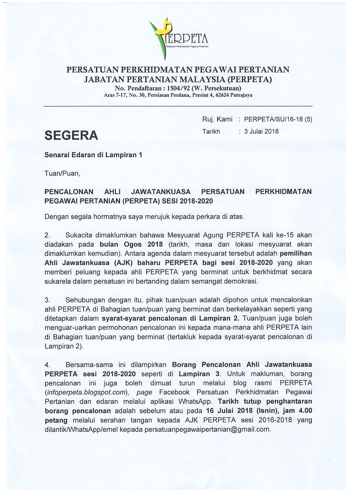 Contoh Surat Pelantikan Jawatankuasa Program