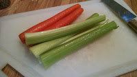 two carrots, three celery ribs