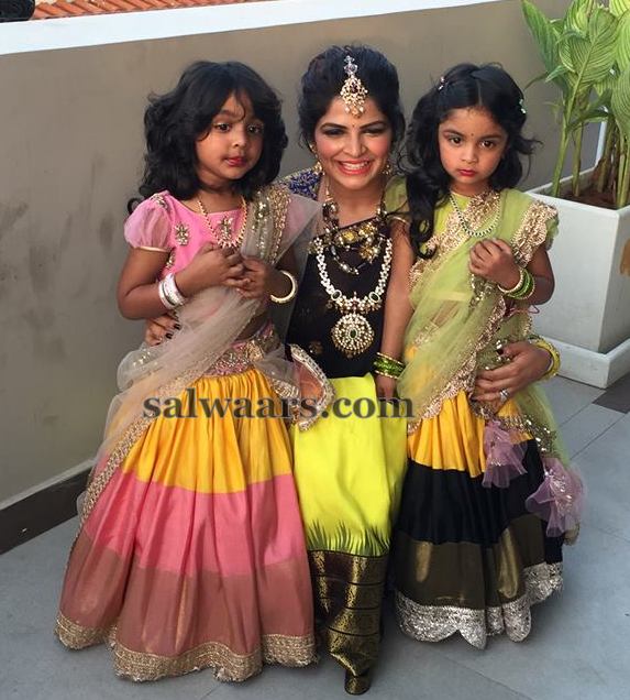 Little Twin Sisters Tro Color Half Saris - Indian Dresses
