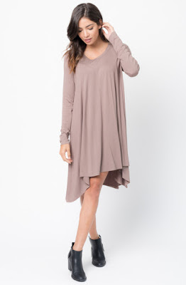 Buy Now mocha Back Raglan Draped Dress Online $38 -@caralase.com