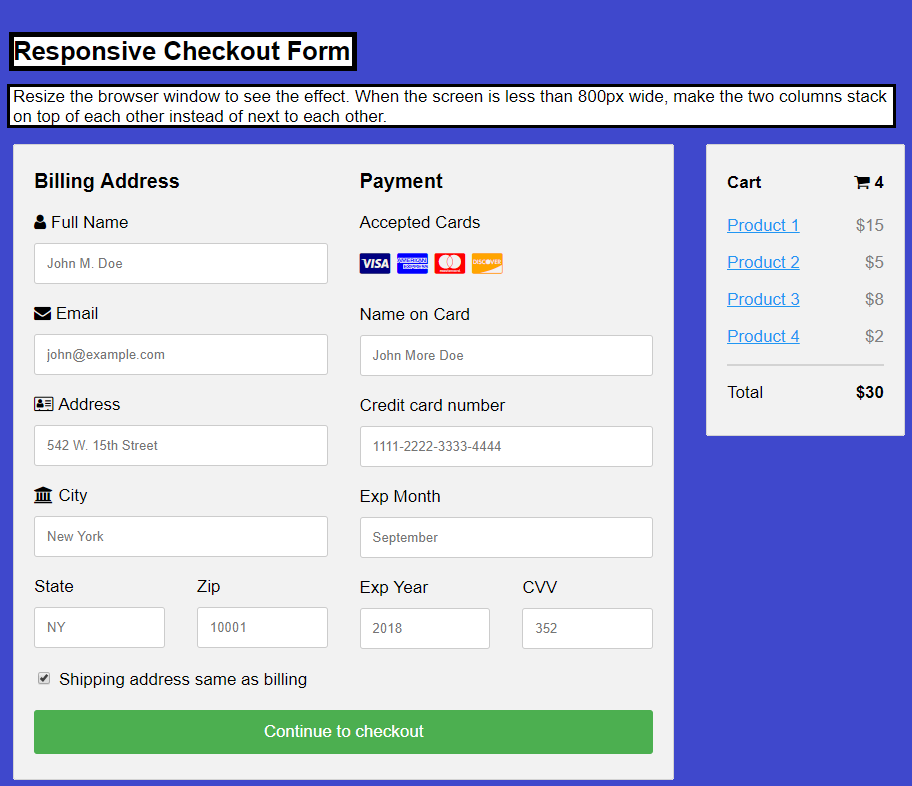 Learn how to create a responsive checkout form with CSS. - TechnicalRaji