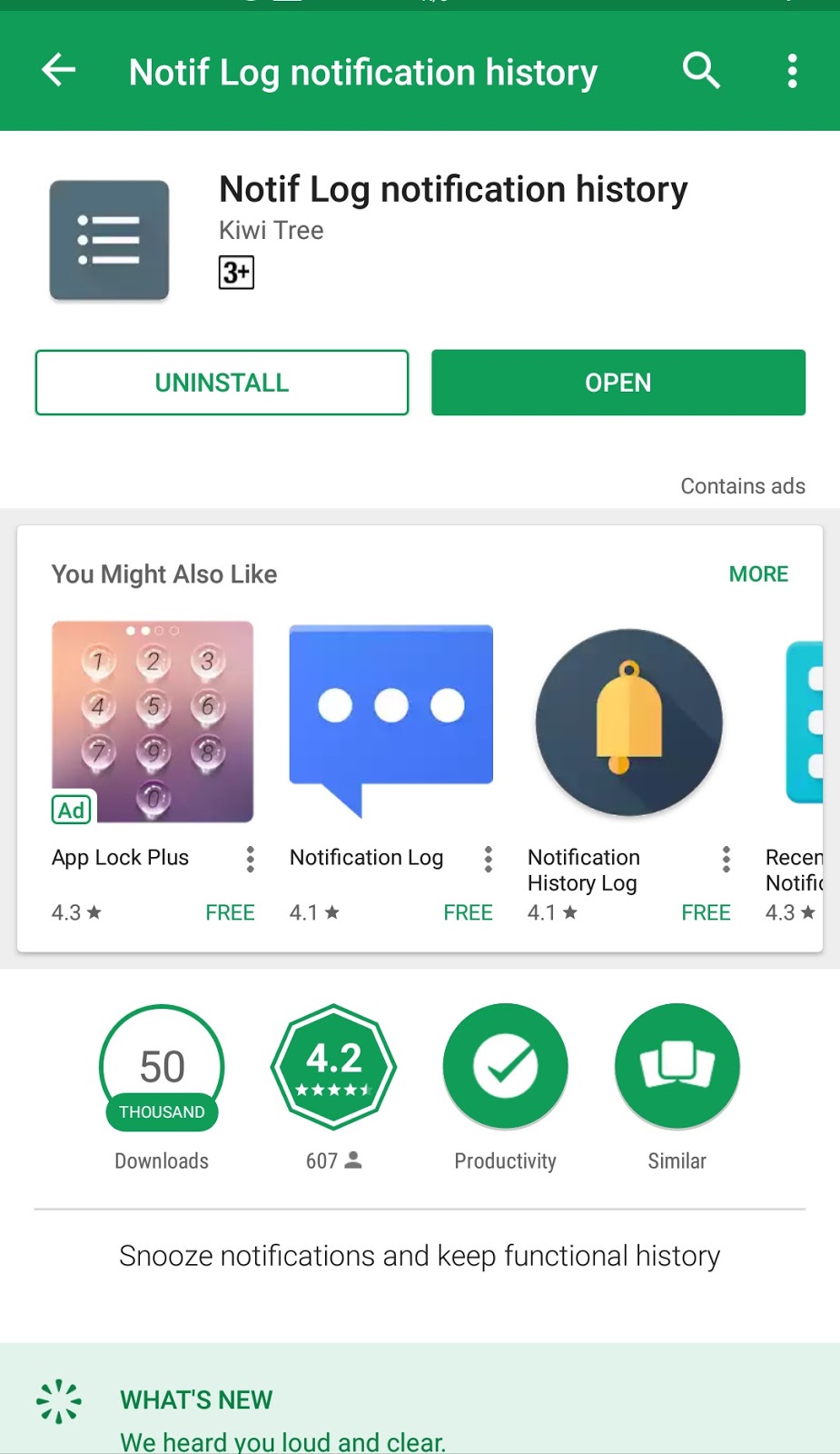 Notif Log playstore Search