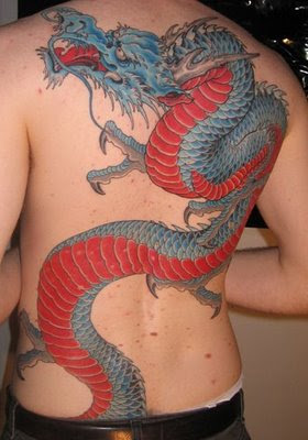 back dragon tattoo blue red dragon