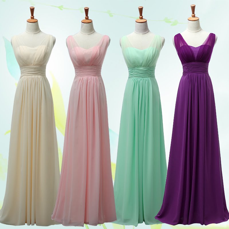 4-Color V-Wrap Chiffon Maxi Bridesmaids/Evening Dress