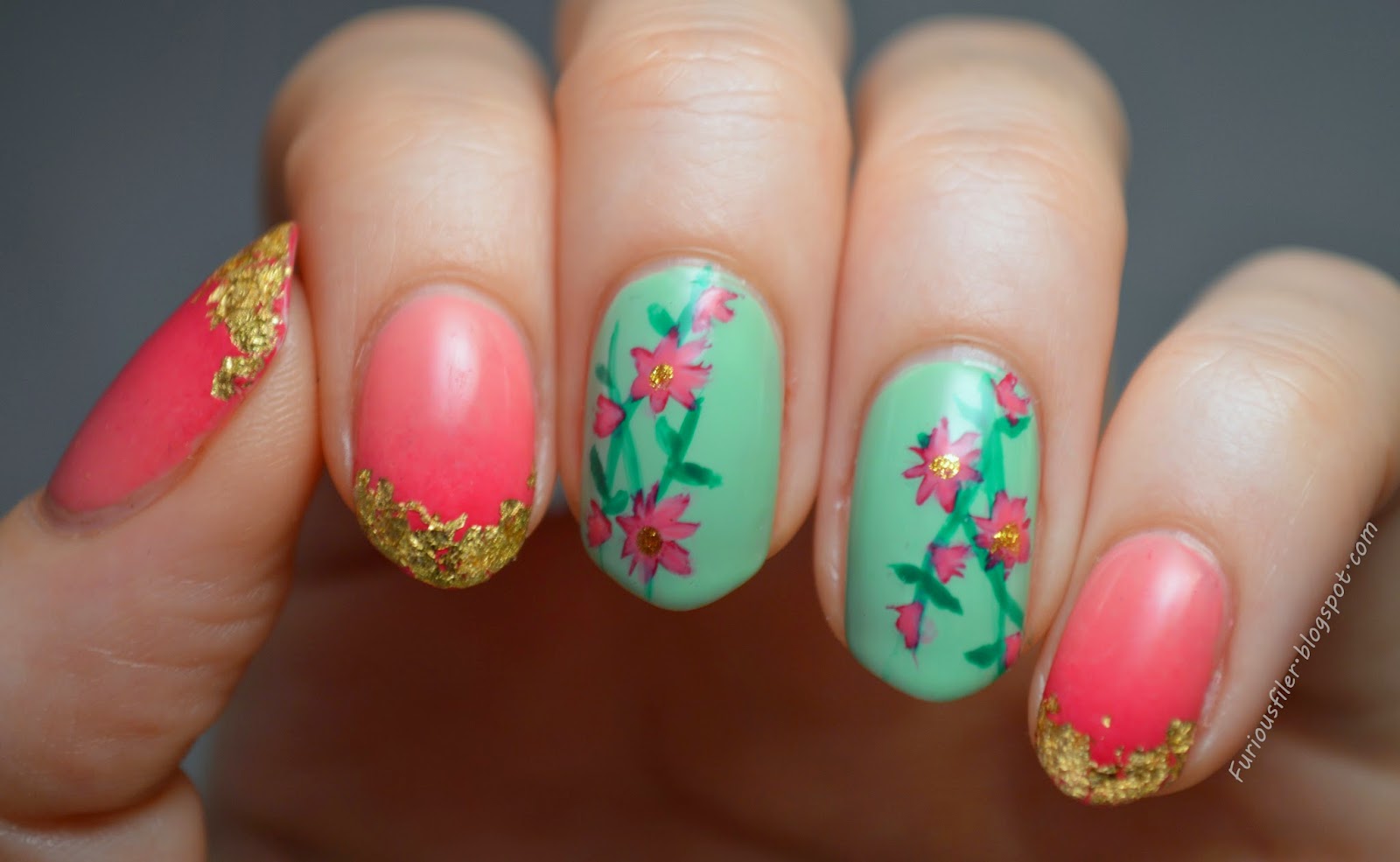 flowers gold leaf ombre oriental