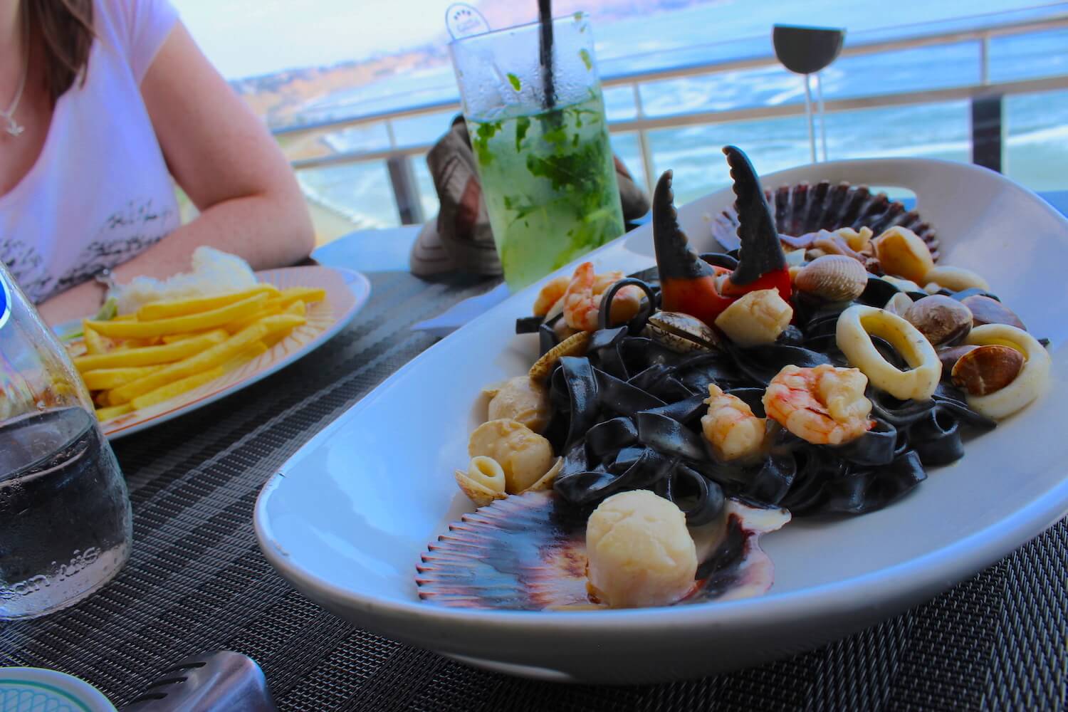 black pasta with seafood