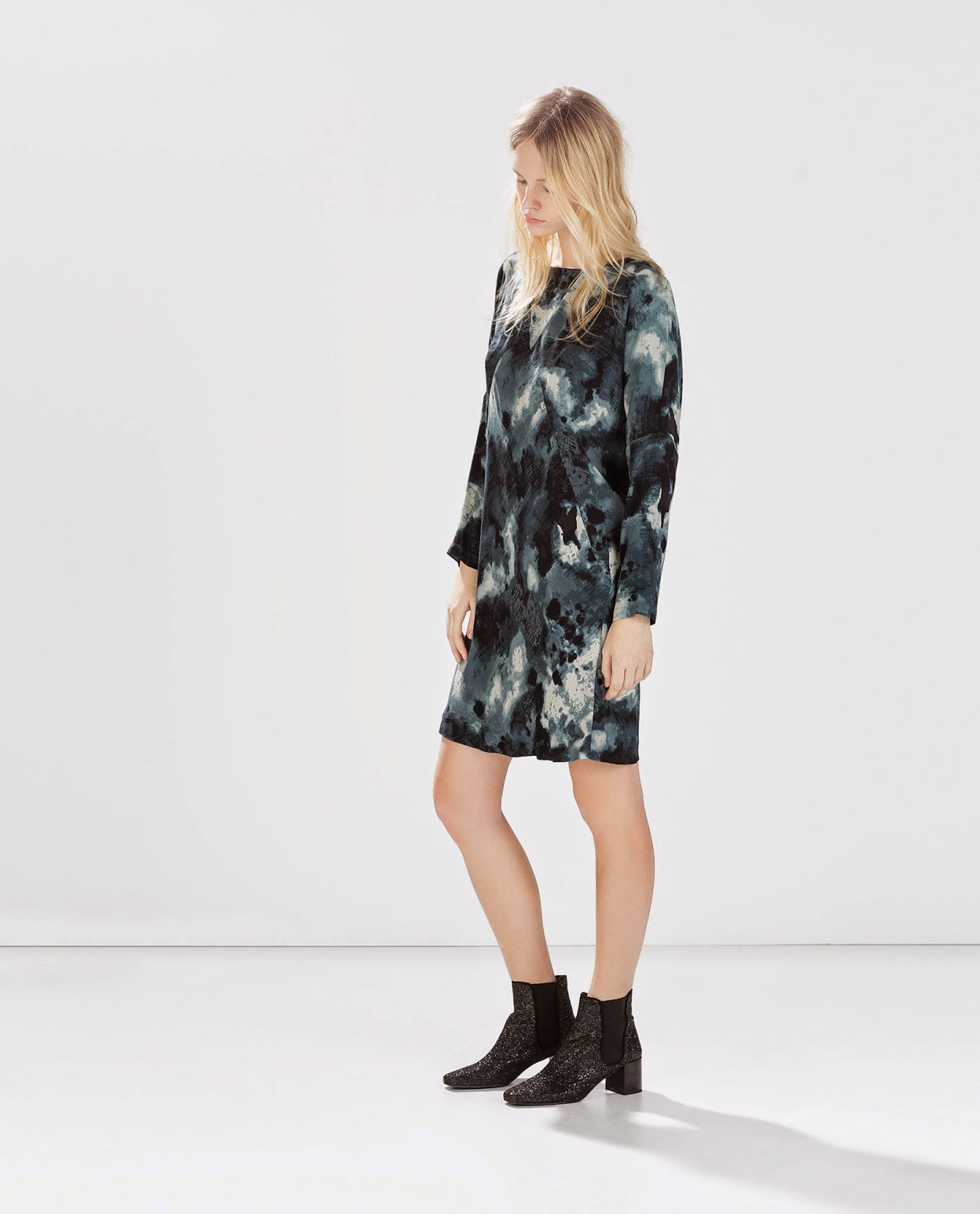 zara teal print dress
