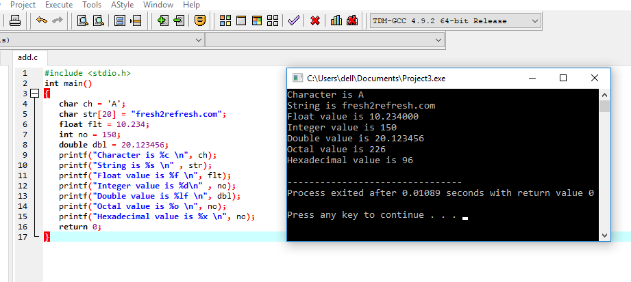Learn c what are printf and scanf functions in c programmming and 
