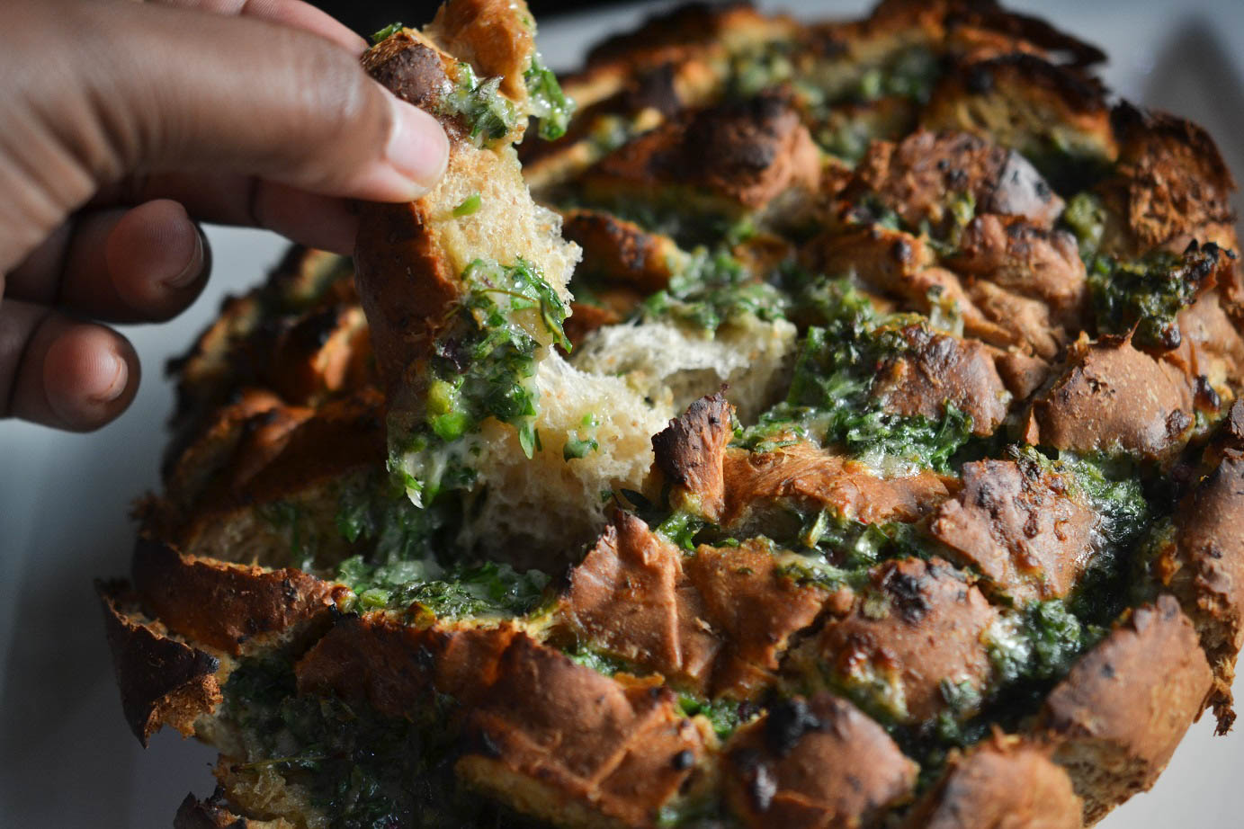 Greedy Girl Spinach and Herb garlic bread