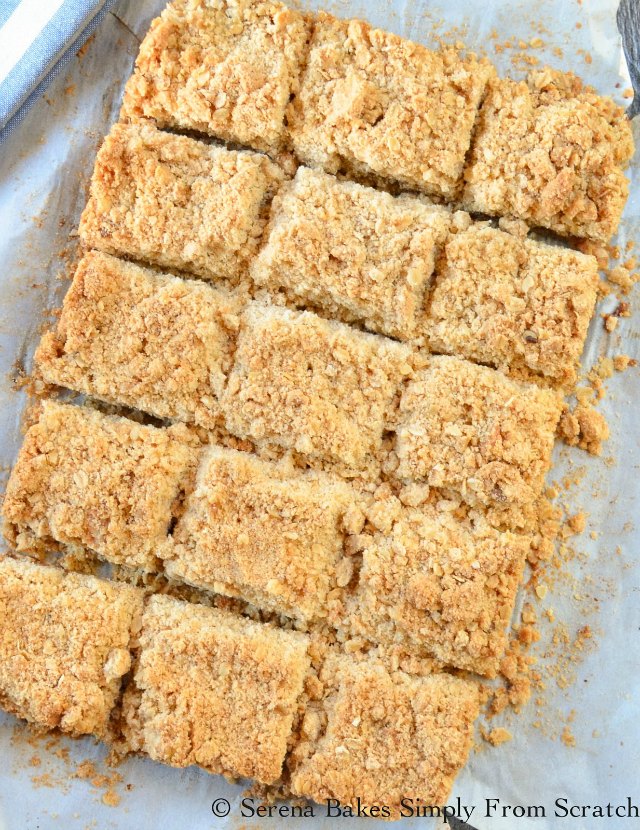 Apple Pie Crumb Bars recipe is perfect when you aren't in the mood to make pie crust. Delicious for Thanksgiving or Christmas with a scoop of vanilla ice cream from Serena Bakes Simply From Scratch.