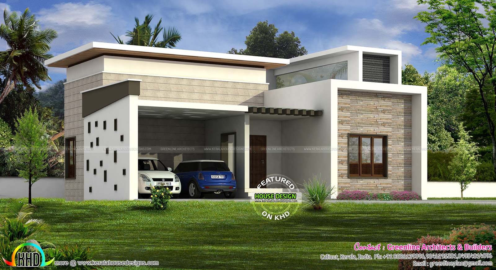 Single Floor Home With 2 Car Porch Kerala Home Design