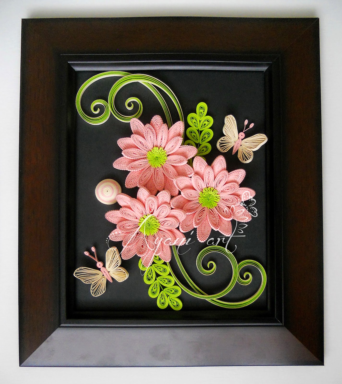 Ayani art Quilling Pink Flowers and Butterflies