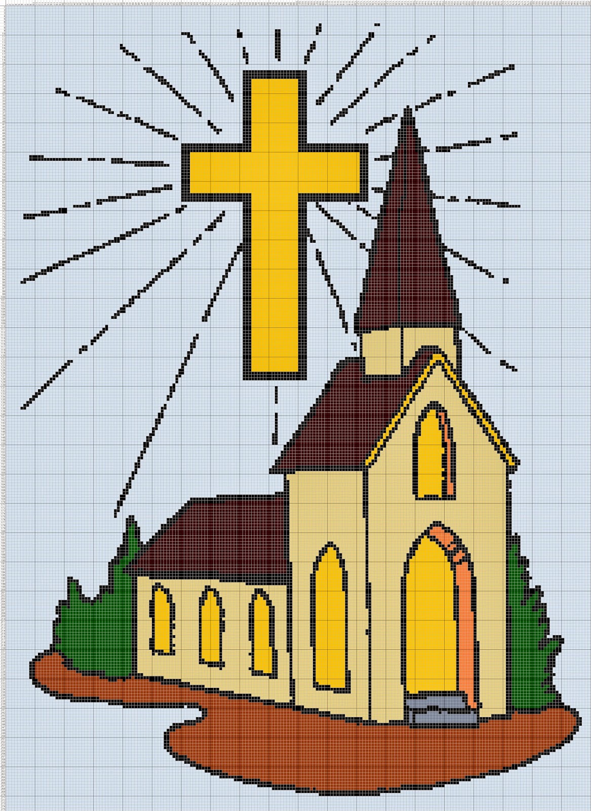 Gambar Pola Kristik Gedung Gereja Free Cross Stitch Pattern Huruf