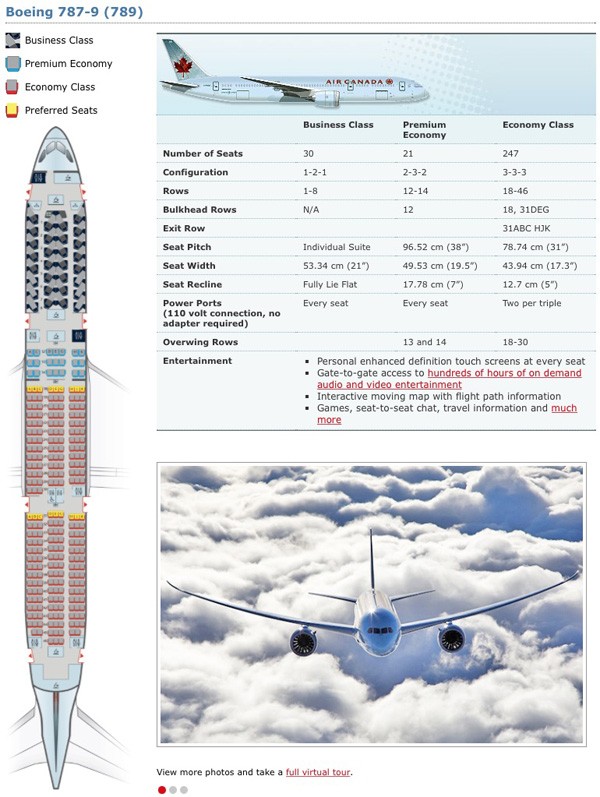 Boeing 787 8 Seat Map Air Canada