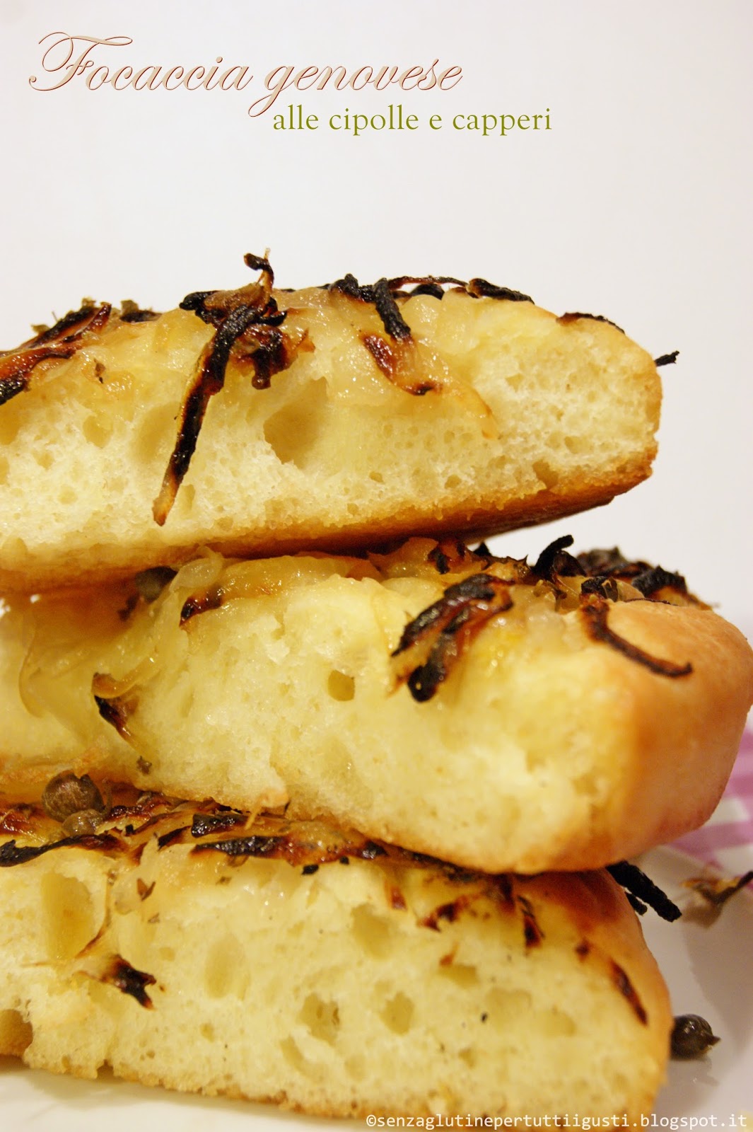 focaccia genovese alle cipolle e capperi con lievito madre senza glutine