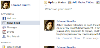 A facebook page for the fictional character Edmond Dantès.