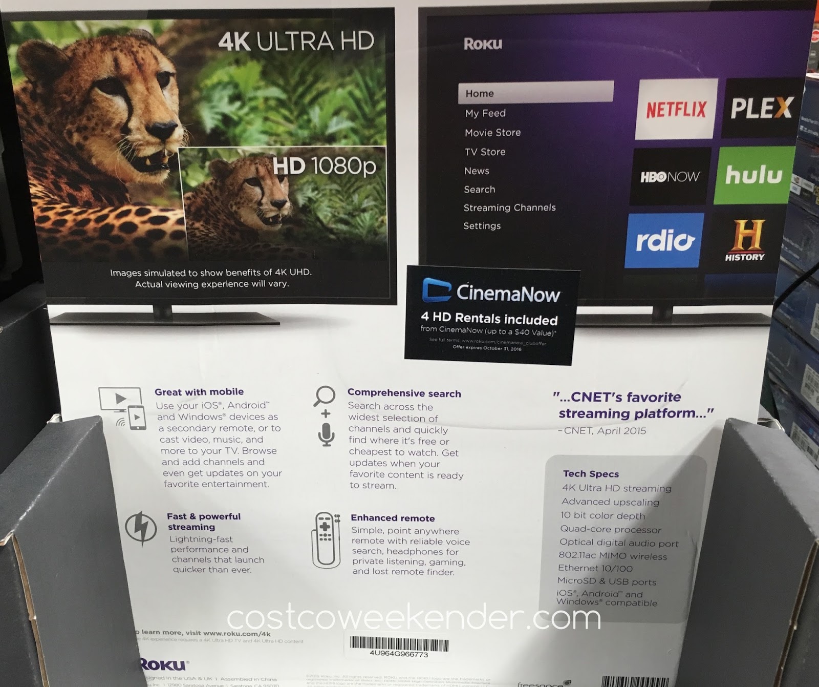 Roku 4 Streaming Player With Enhanced Remote Costco Weekender