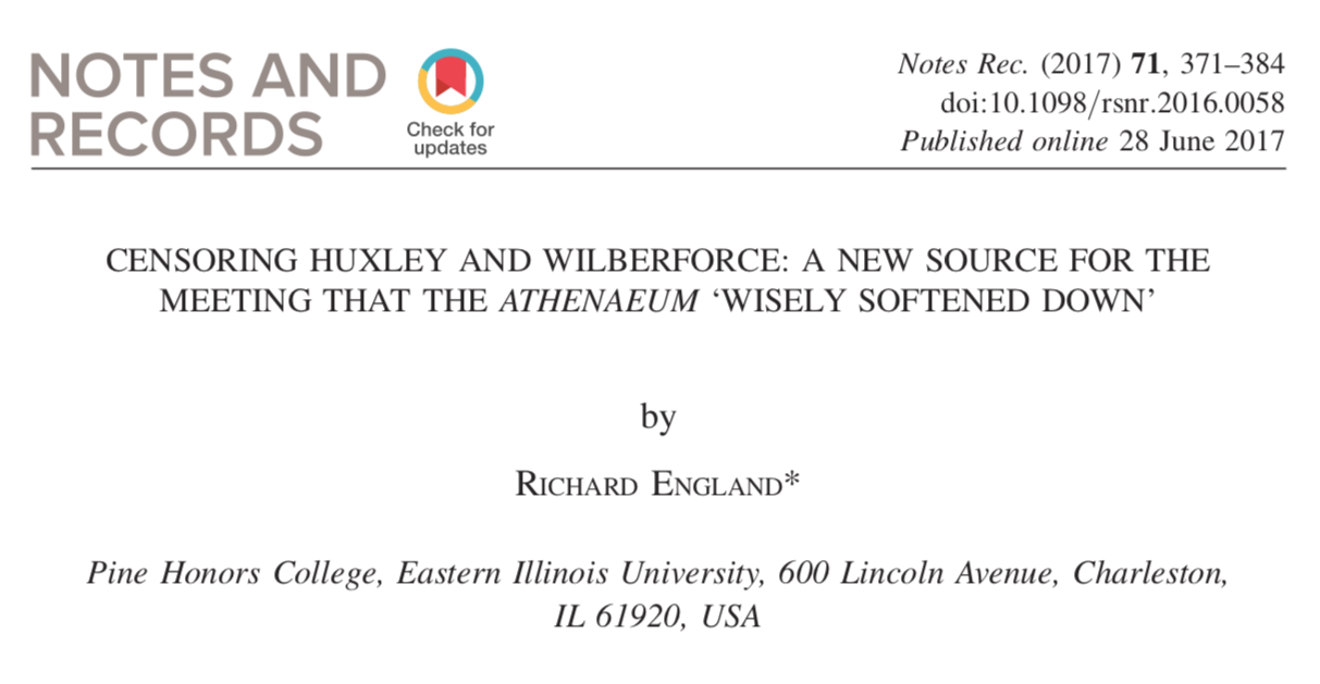 Zoology Jottings Huxley v Wilberforce. How a provincial newspaper