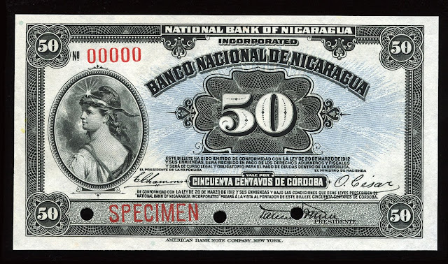 Nicaragua Fractional currency 50 Centavos de Cordoba banknote Nicaragua Fractional currency 50 Centavos banknote