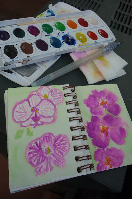 watercolor, watercolor flowers, art journal, travel journal, watercolor painting, how to paint orchids