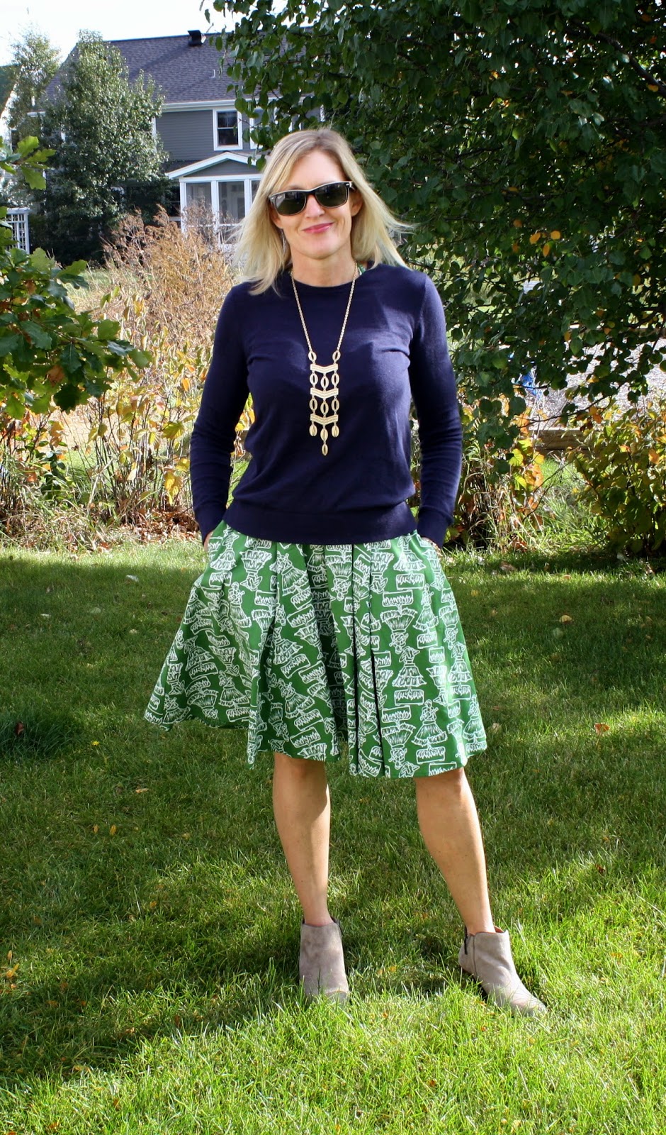 printed dress worn as a skirt