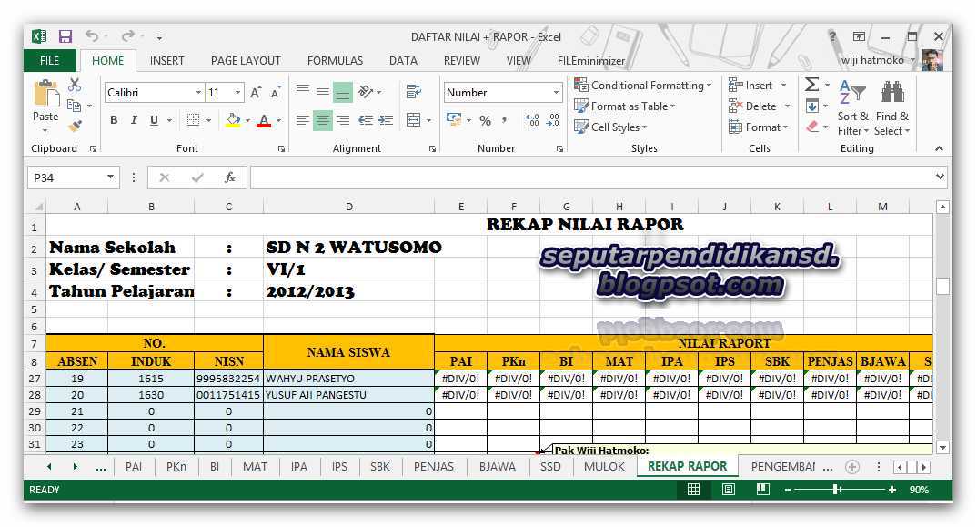 Buku Daftar Nilai dan Raport Otomatis ~ Seputar Pendidikan SD