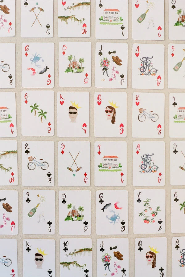 watercolor wedding favor playing cards