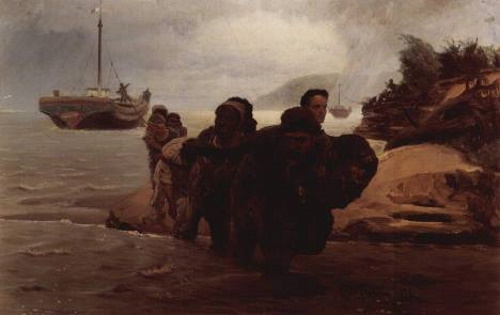 Barqueiros do Volga - Ilya Repin. Barqueiros do Volga, pintura de Ilya Repin. #PraCegoVer