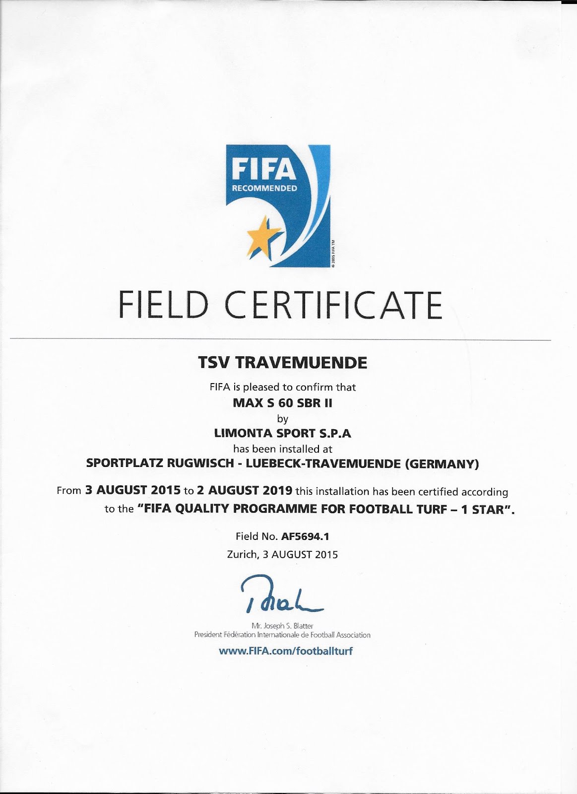FIFA-zertifizierter Kunstrasen