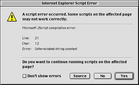 Unterminated string constant error message