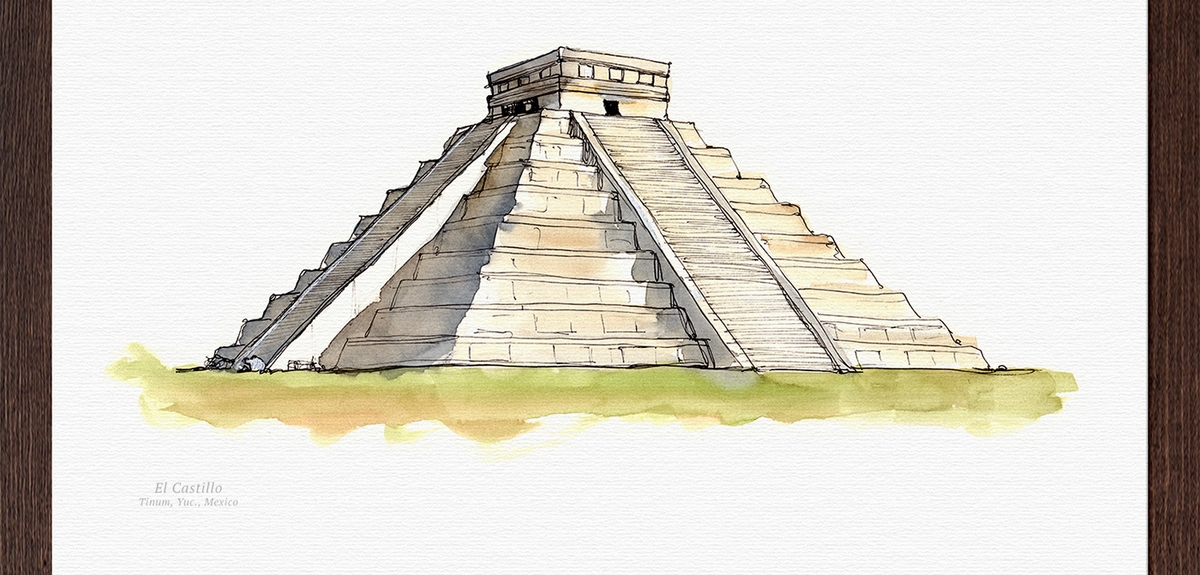 10-El-Castillo-Mexico-Mucahit-Gayiran-Architectural-Landmarks-Mixed-Media-Art-Part-2-www-designstack-co