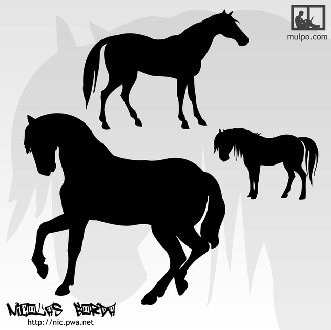 Black White Free Horses Silhouettes Vectors