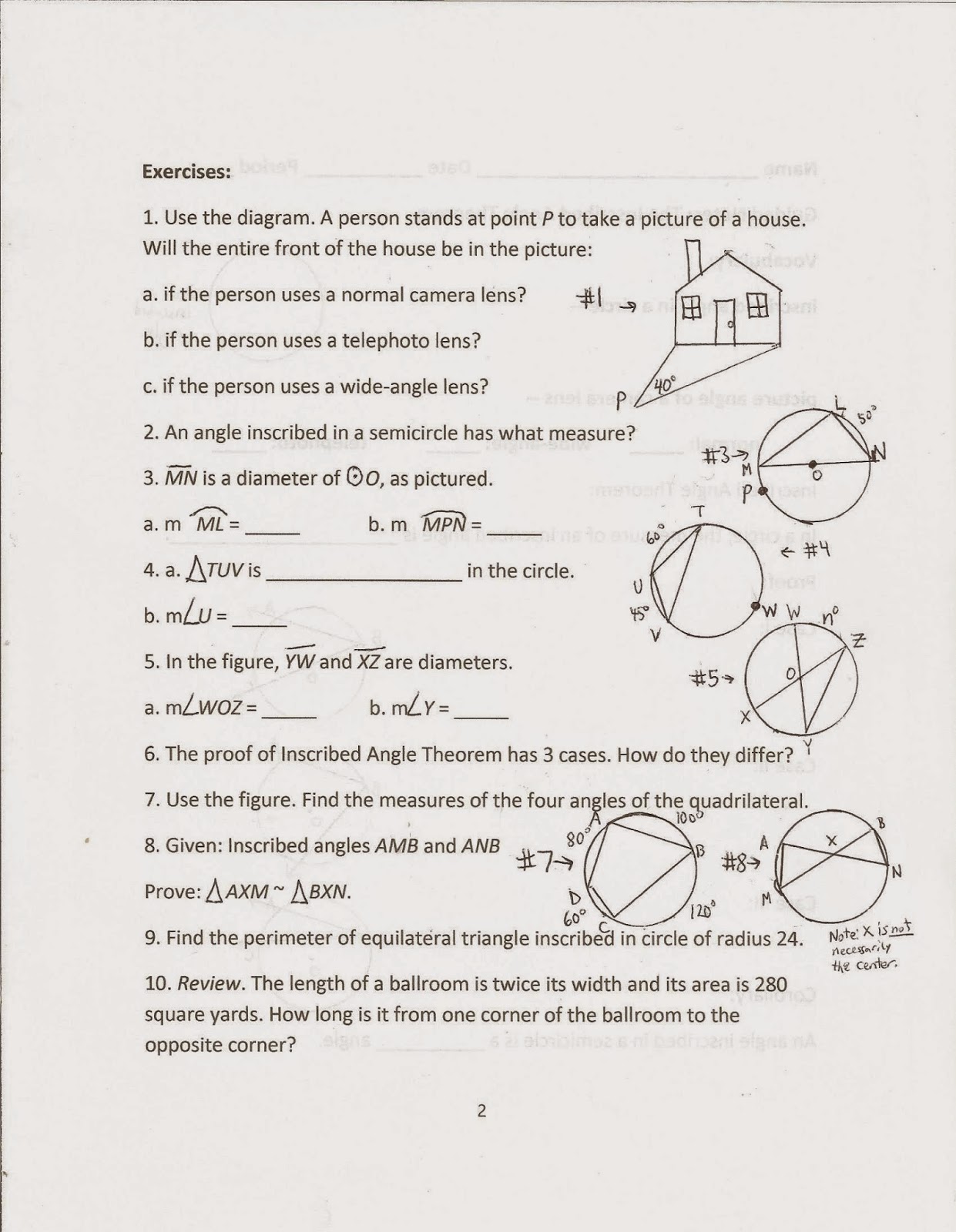 Inscribed angles practice answers image