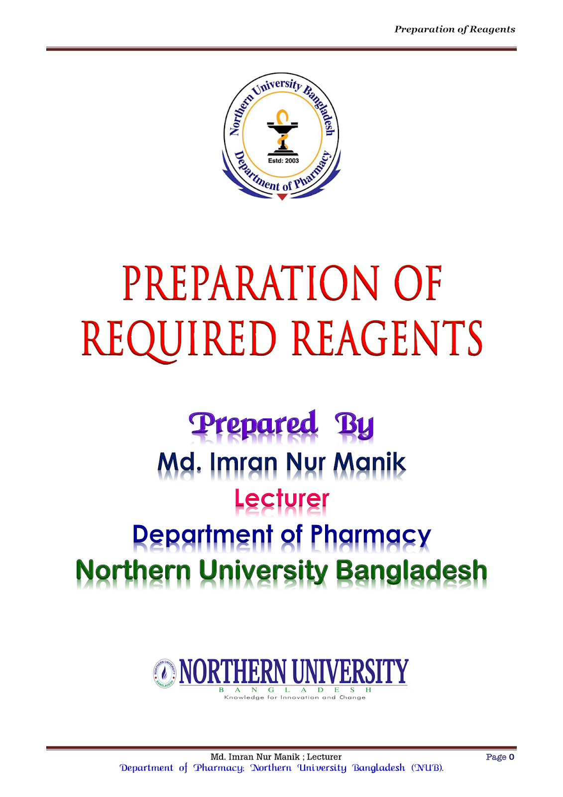 Essential Pharma Documents Preparation of Reagents for Laboratory