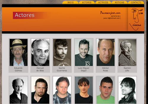 página web de Pacosanjose.com: representación artística de actores y actrices